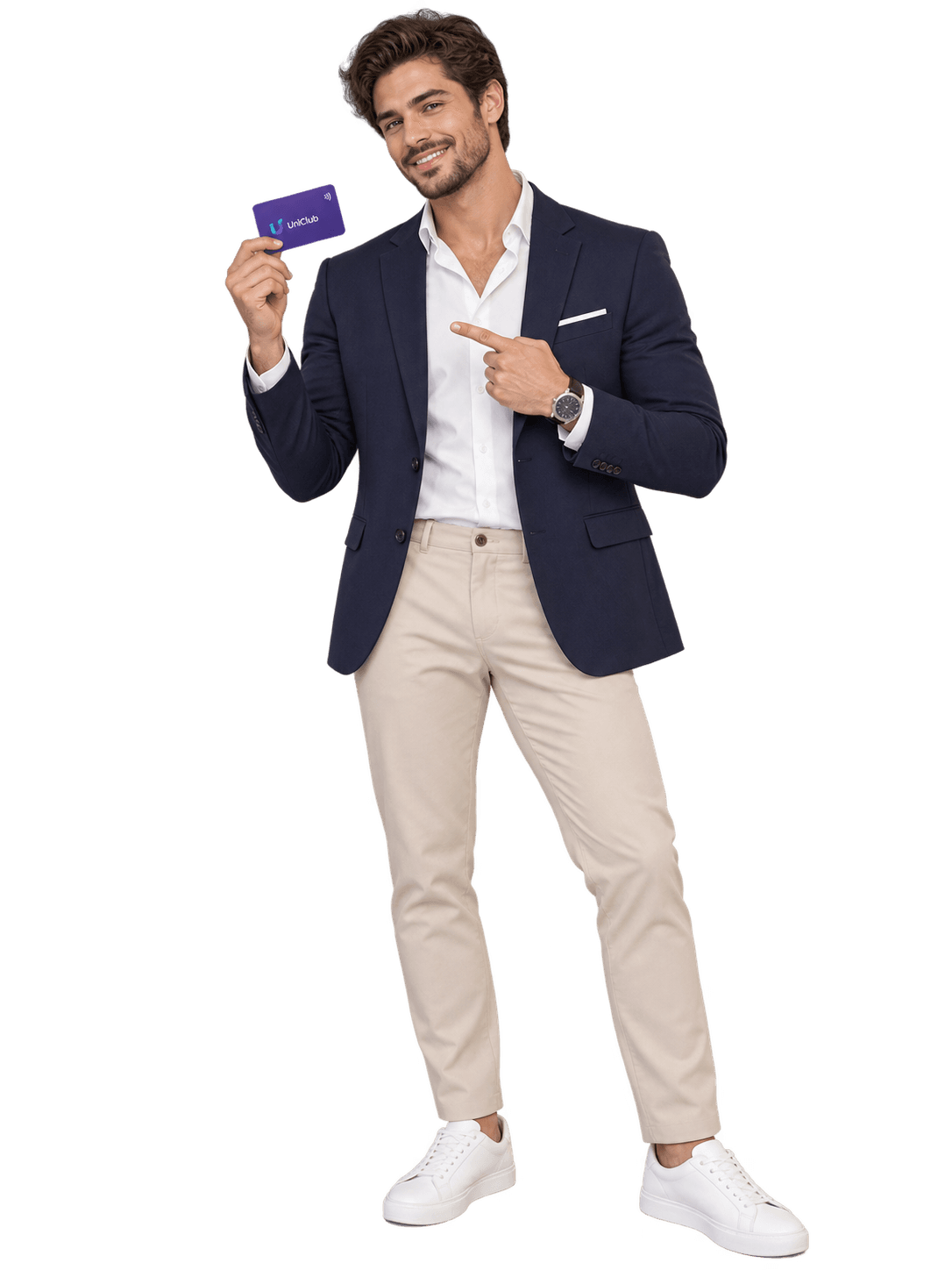 Professionnel présentant UniClub sur mobile